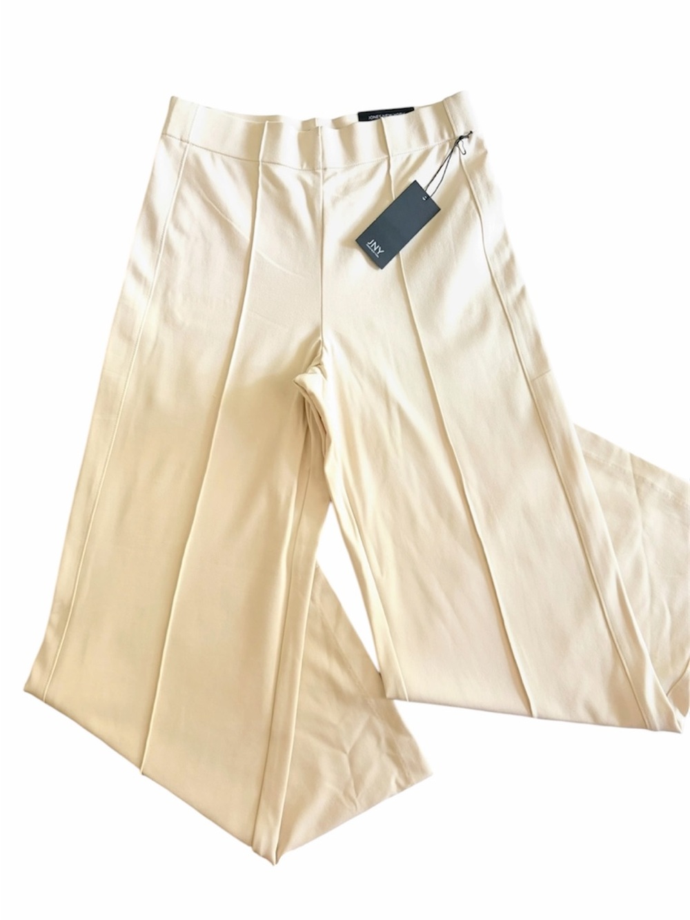 NWT JNY Rayon High Rise Pin Seam Wide Leg Knit Trousers Cream Off White Pants(M)